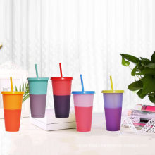 16oz/24oz 3Color Changing cups 5PCS Reusable Plastic Drinking cup tumbler with lid and straw Stadium cup Can be used for Summer